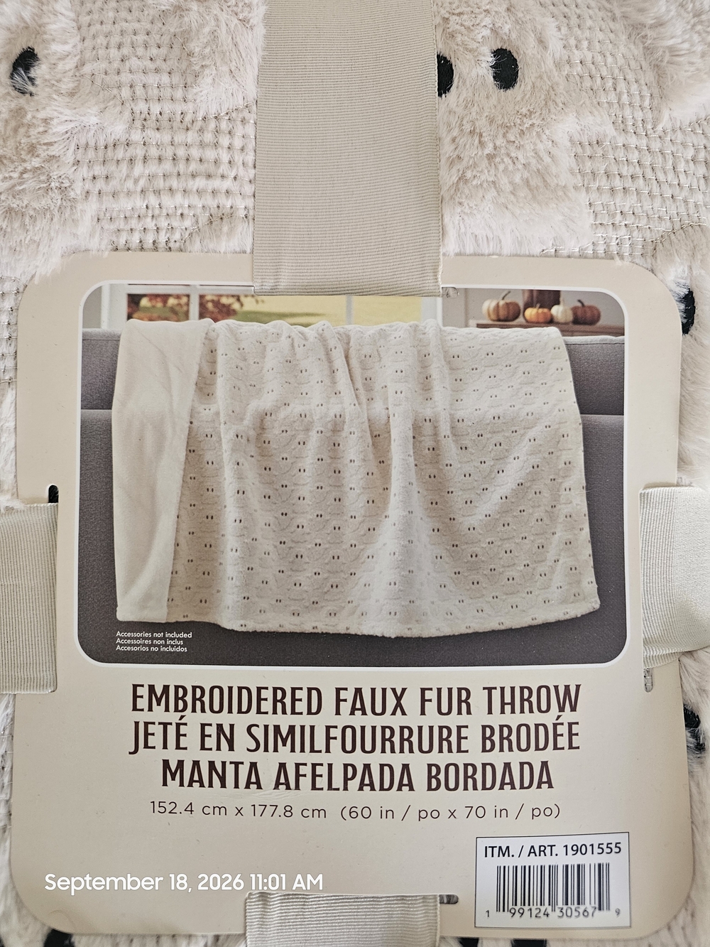 Embroidered Halloween Faux Fur Throw Blanket - Cream